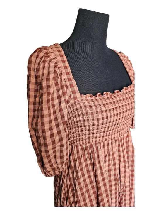 ASOS Gingham Smocked Midi Dress Cottagecore Puff Sleeve Open Back Size US 4 - Picture 5 of 10